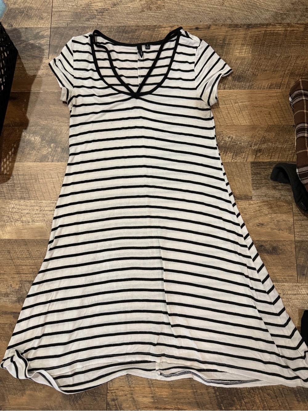 Ultra Flirt Black and White Striped V‑Neck Swing Dress